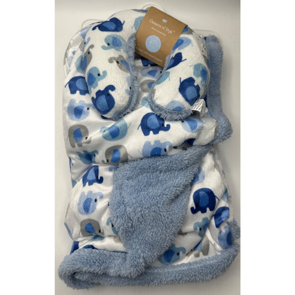 Elements Of Style Baby Other - Elements Of Style Baby Elephant Blanket Head Support Set Plush Sherpa Boy NWT